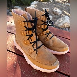 Sorel Joan Explorer II Waterproof Suede Tan Pink Boots